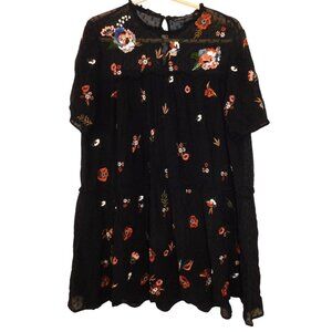 Zara Woman Size M Medium Embroidered Floral Sequin Black Babydoll Dress